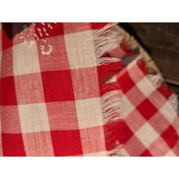 For Vintage Red And White Checkered Embroidered With The Letter W/ M Fringe - Picture 11 of 11